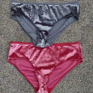 Victoria secret Velvet Hipster Panties 2 Pair Gunmetal & Pink L Rare